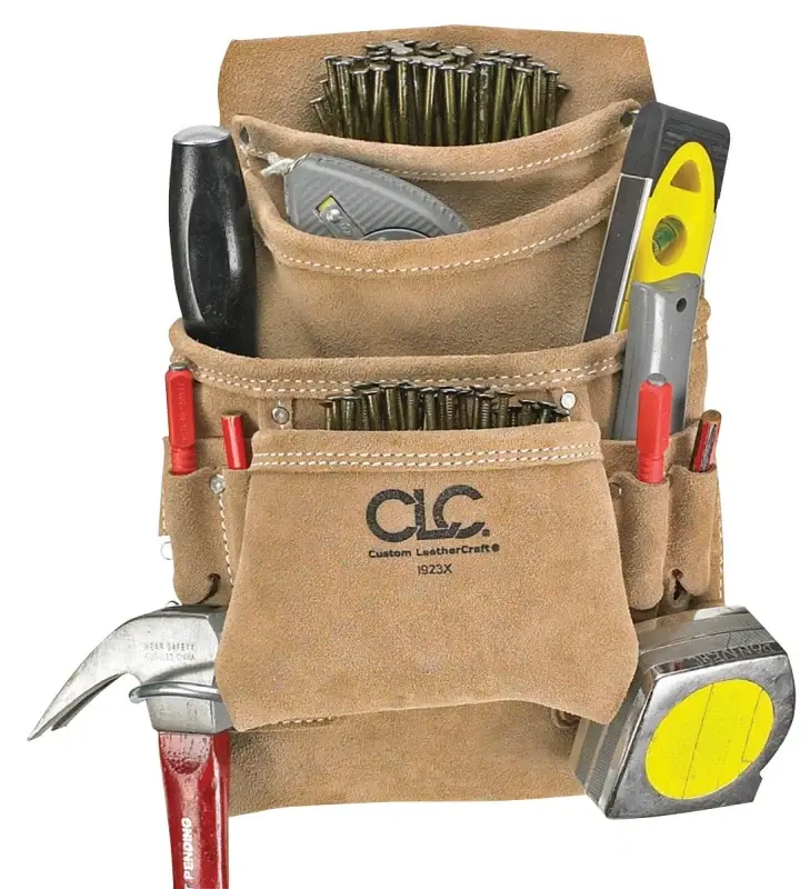 CLC Tool Works Series I923X Nail and Tool Bag, 10-Pocket, Suede Leather, Tan, 20-1/2 W, 12 H
