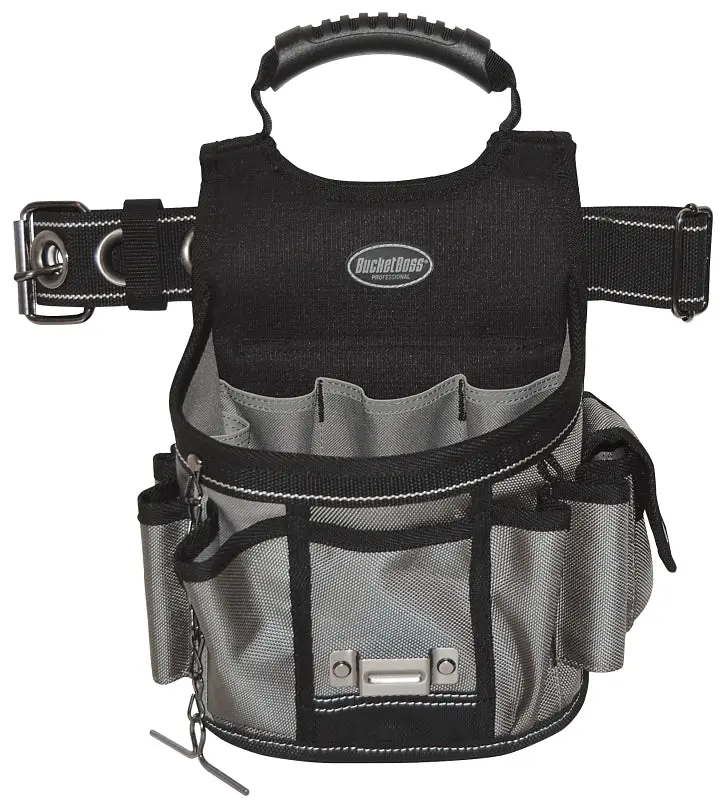 Bucket Boss 55300 Sparky Utility Pouch, 52 Waist, 17-Pocket, Poly Fabric, Black/Gray, 9 W, 14 H, 6 D