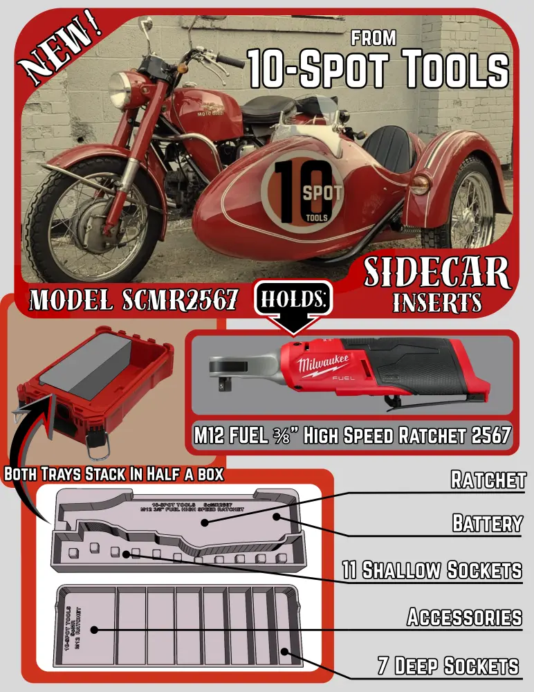 Heavy Gauge Packout SideCar Insert M12 FUEL 3/8" High Speed Ratchet (ScMR2567)