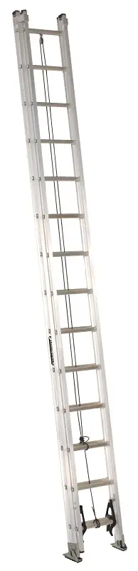 Louisville AE2200 Series AE2228 Extension Ladder, 27 ft 7 H Reach, 300 lb, 28-Step, 1-1/2 D Step, Aluminium