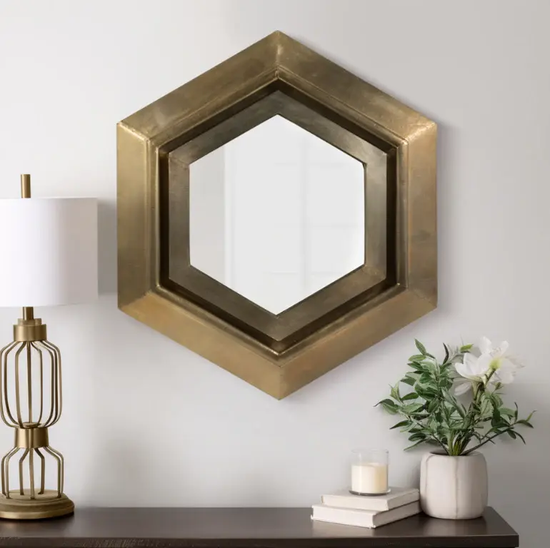 Professional Grade Warwin Champagne Clad Hexagon Mirror