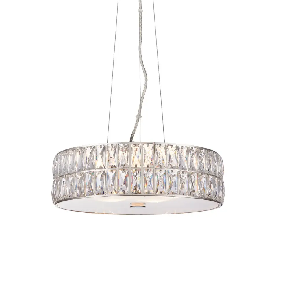 Verina Round Crystal Pendant Light - Shiny metal