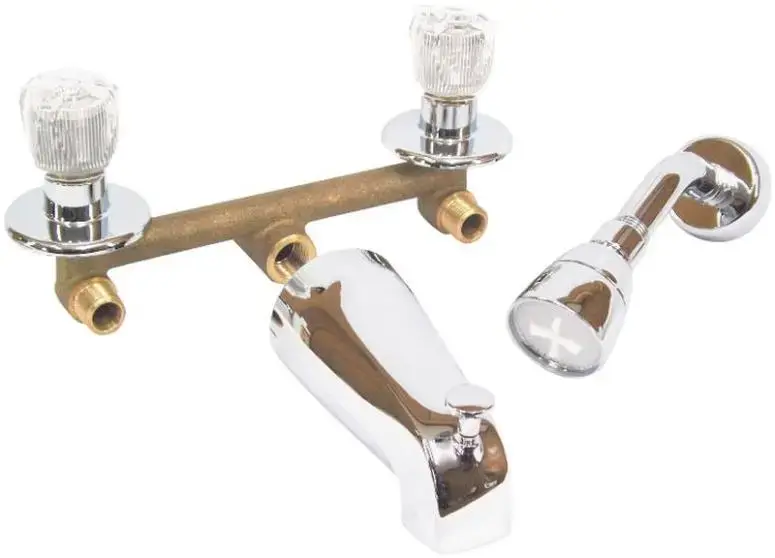 US Hardware P-004N Tub and Shower Faucet 2-Valve Clear Finish