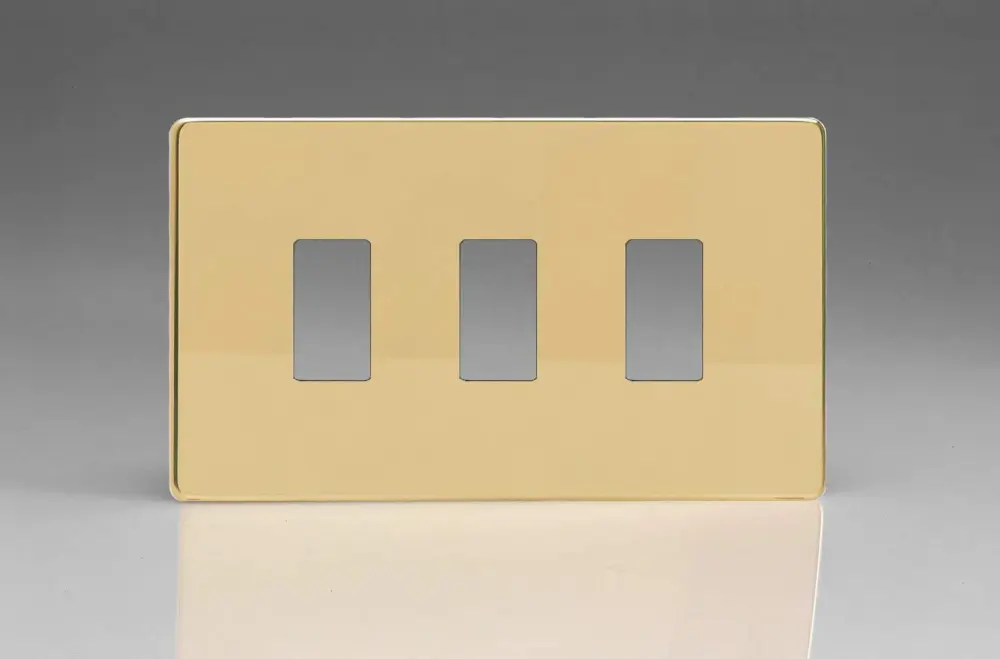 Varilight XDVPGY3S Screwless Polished Warm alloy 3 Gang PowerGrid Plate (Twin Plate) Smart Switches