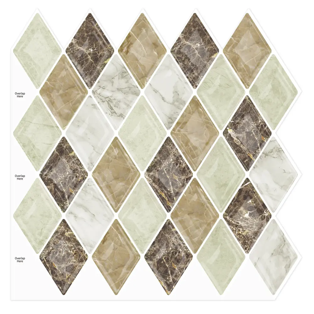 Brown Marble Diamond Tiles Backsplash Peel and Stick Walls 12" x 12"(30.5 x 30.5 cm)