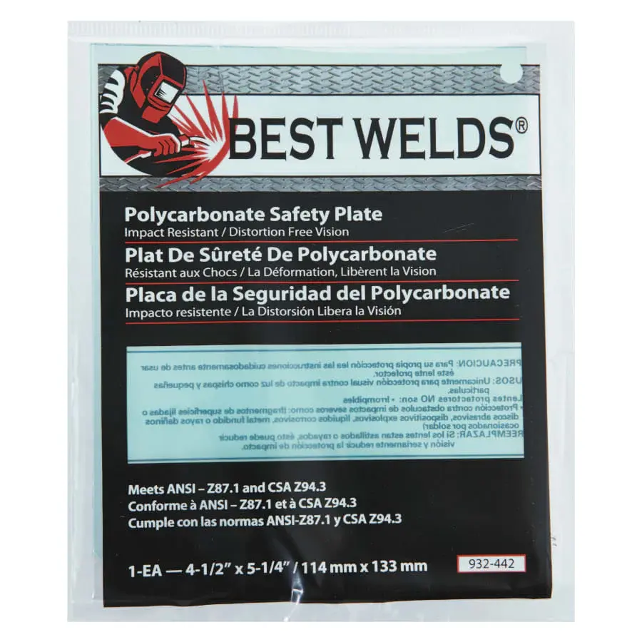 Best Welds Safety Plate, 4-1/2 x 5-1/4 , Polycarbonate, Clear 12 Pack