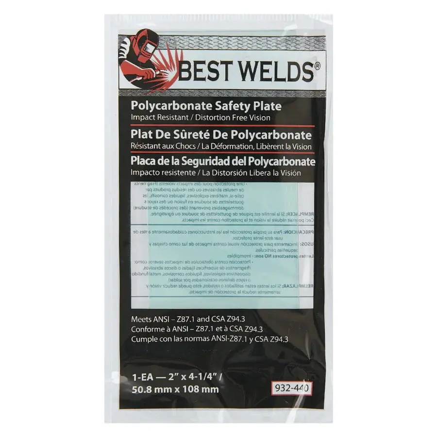 Best Welds Safety Plate, 2 x 4-1/4 , Polycarbonate, Lucid 12 Pack