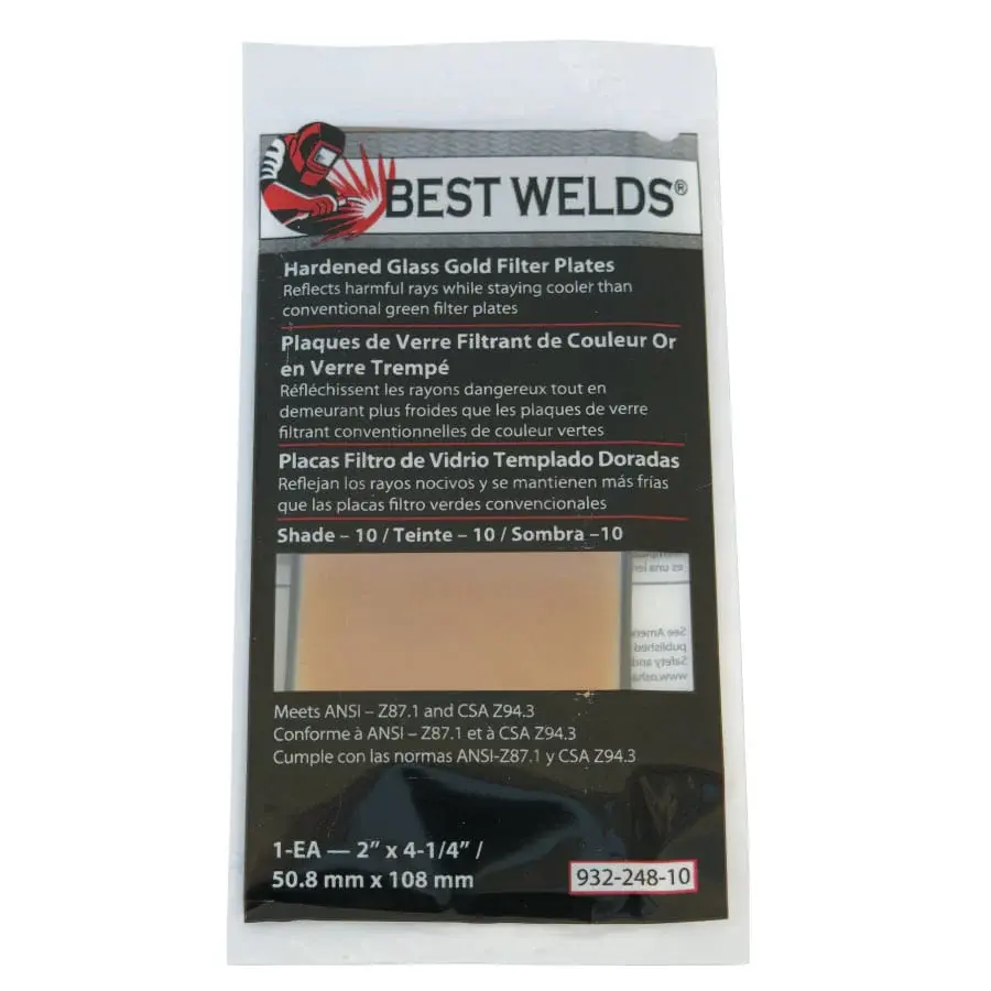 Superior Welds Hardened Glass Gold Filter Plate, Gold/10, 2 x 4-1/4