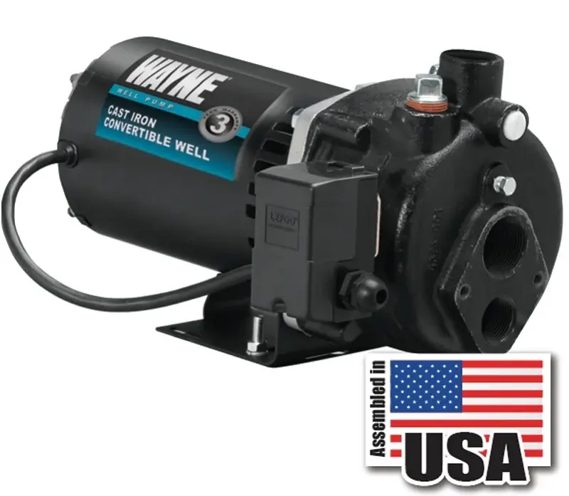 Wayne CWS75 Jet Well Pump, 120/240 V, 0.75 hp, 1-1/4 Suction, 3/4 Discharge Connection, 90 ft Max Head, 462 gph | Automati...