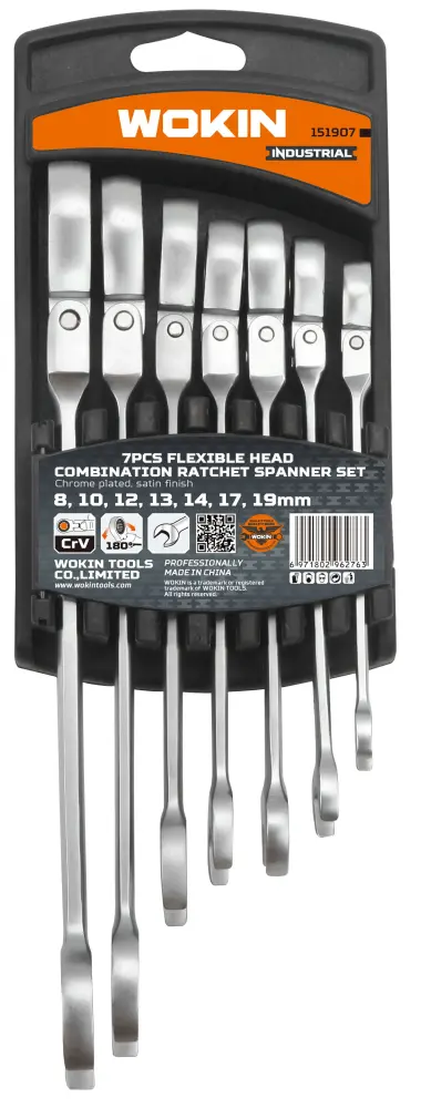 Forged Steel Wokin 7 Pieces Flex-Head Ratcheting Wrench Adjust