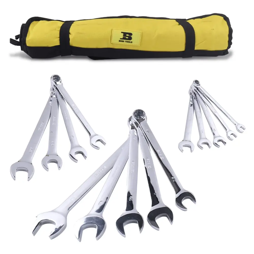 14 Pieces SAE Combination Wrench Adjust (3/8" to 1-1/4") Roll-Up Storage Pouch